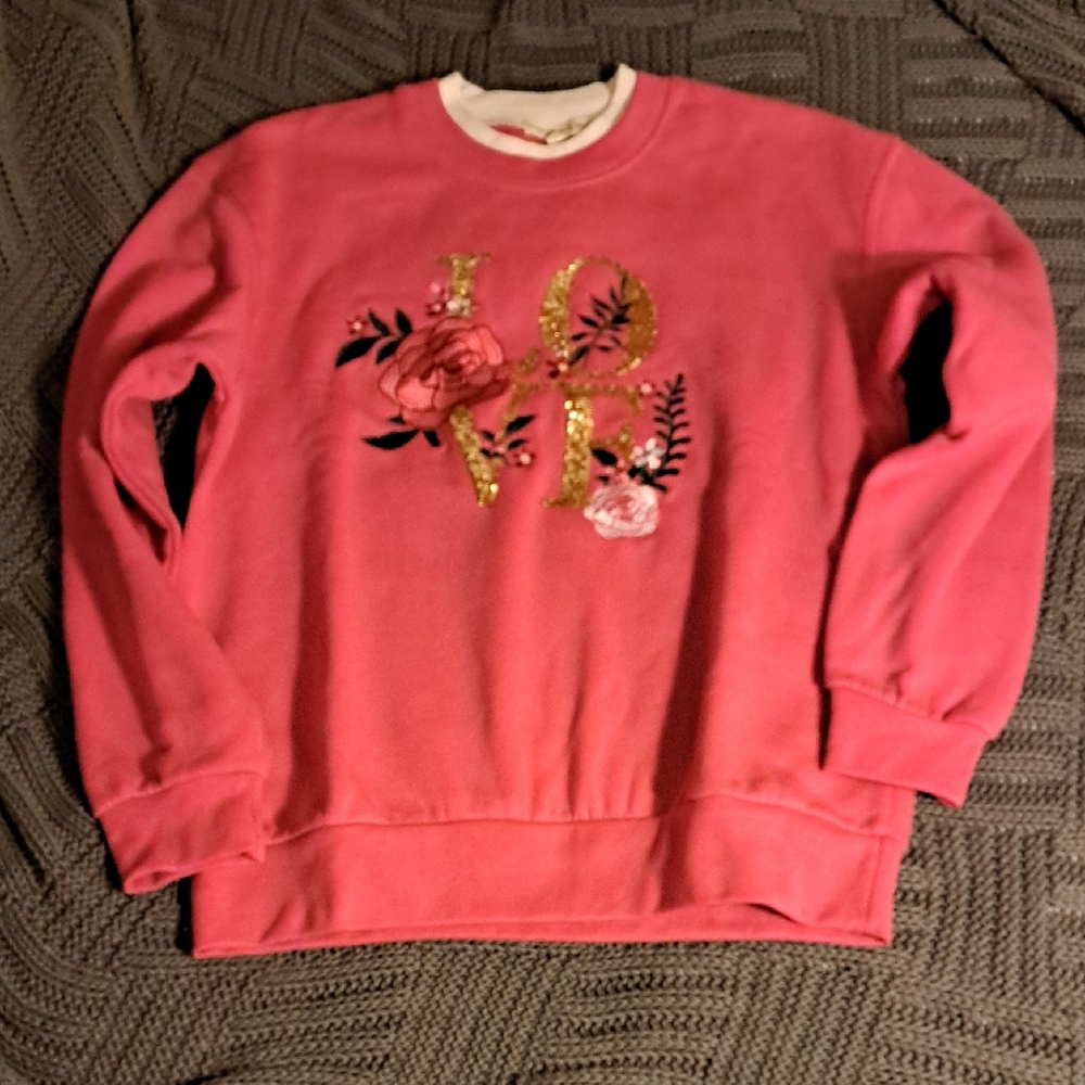Chic Pink LOVE Floral Sweater